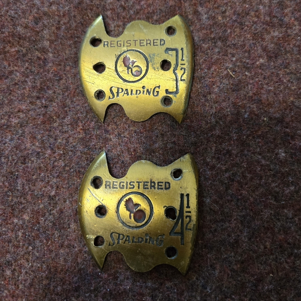 Vintage Brass Spalding Wooden Golf Club Plates 4.5 And 3.5
